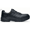 Sort lav arbejdssko med snørebånd og forstærket tå, designet til krævende arbejdsmiljøer.