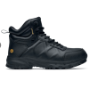 Sort sikkerhedsstøvle med højt skaft og snørebånd, designet til maksimal støtte og beskyttelse.