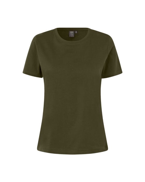 Dame T-shirt med O-hals og regular fit – oliven