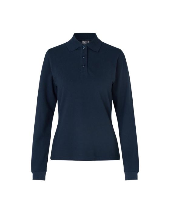 Langærmet Navy poloshirt stretch dame