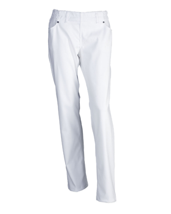 Hvide pull-on bukser med elastik-linning og stretch til sundheds- og servicepersonale – unisex arbejdsbukser fra Harmony-serien