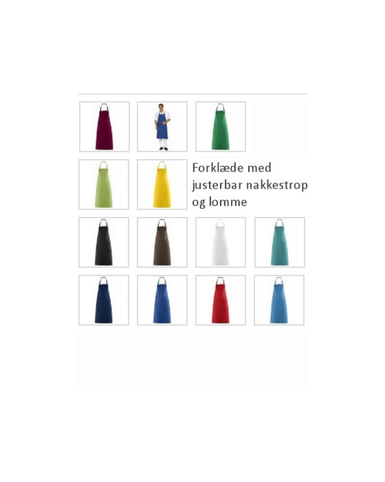 Farvefast forklæde med justerbar nakkestrop og lomme - 100cm langt forklæde
