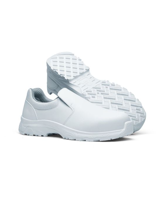 Hvide sikkerhedssko med skridsikker sål – ideelle til køkken og service