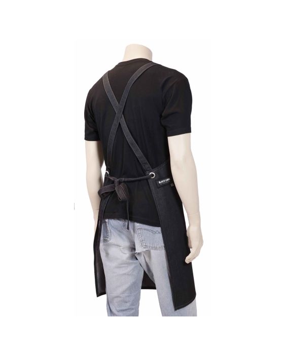 Bagfra set forklæde med krydsremme i sort denim