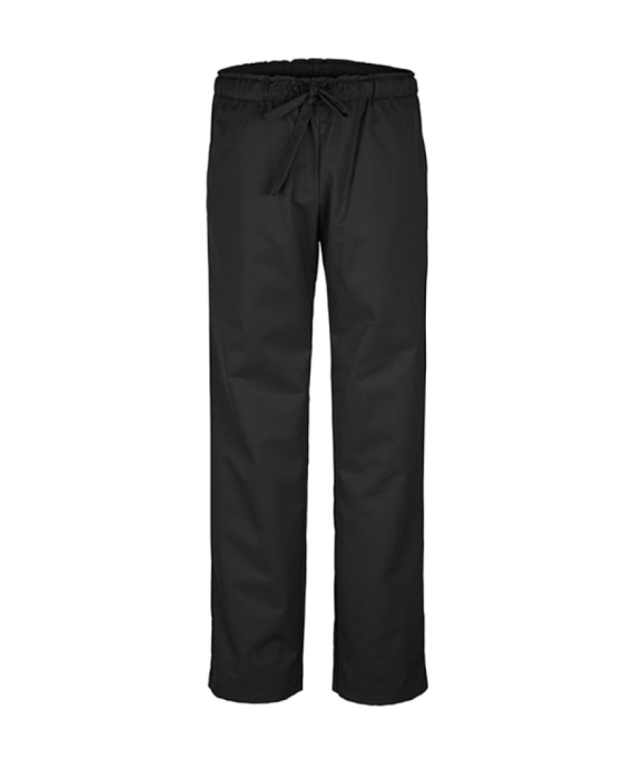 Sorte praktiske kvalitets slip-on kokkebukser med bindestrop og elastik