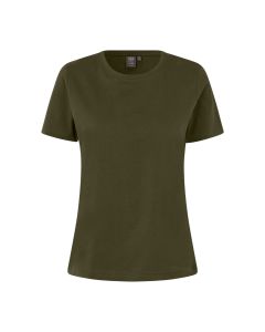 Dame T-shirt med O-hals og regular fit – oliven