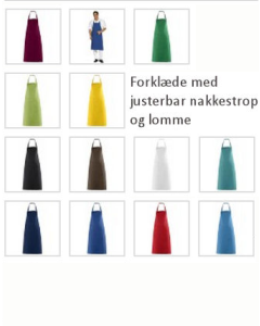 Farvefast forklæde med justerbar nakkestrop og lomme - 100cm langt forklæde