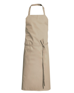 Kuskeforklæde i khaki med justerbare nakkestropper og bindebånd – Perfekt til kokke og tjenere.
