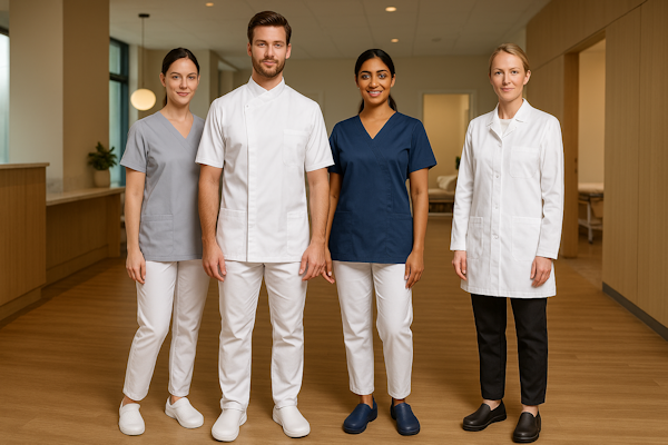 Uniformer & sko til sundhedssektoren – komplet hub med klinik, pleje & hjemmepleje