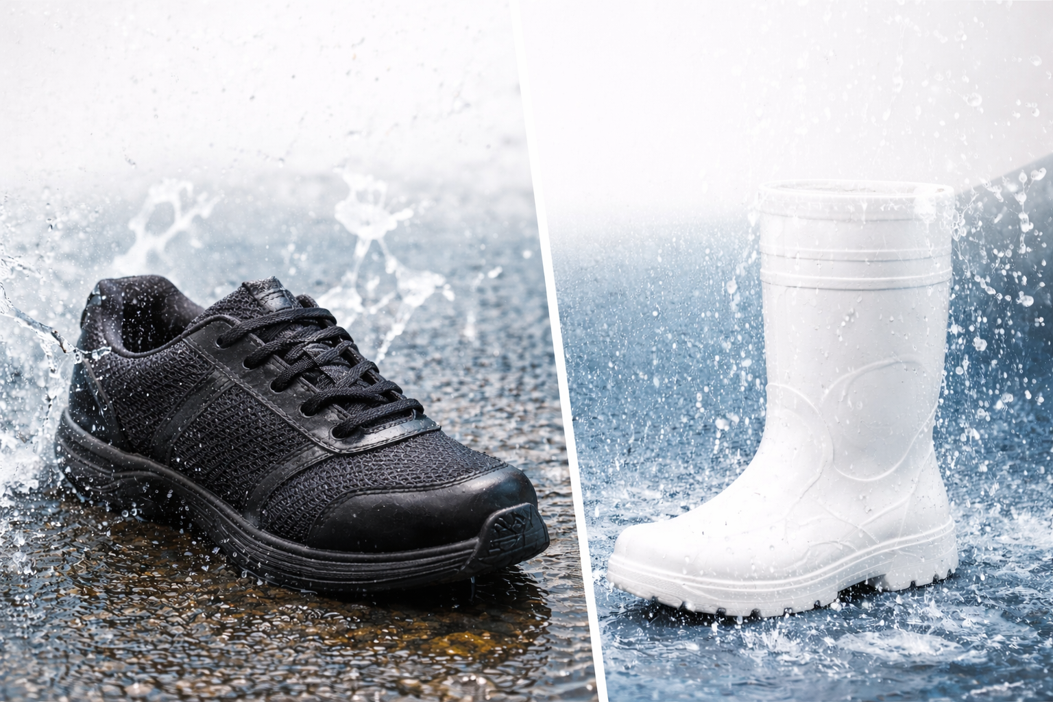Vandafvisende eller vandtætte arbejdssko – hvad er forskellen?