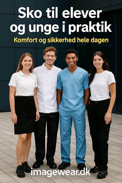 Fire unge i kokke-, klinik- og arbejdst&oslash;j &ndash; if&oslash;rt professionelle arbejdssko fra Imagewear.dk